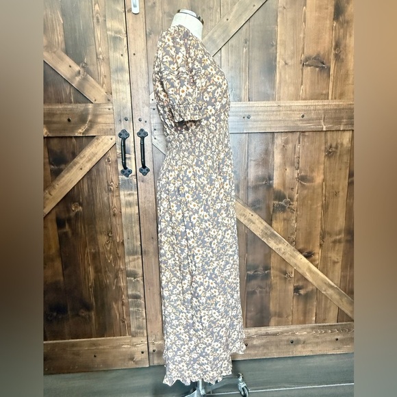 Bohme Brown Floral Praire Puff Sleeve Boho Midi Dress Size M - Picture 6 of 13